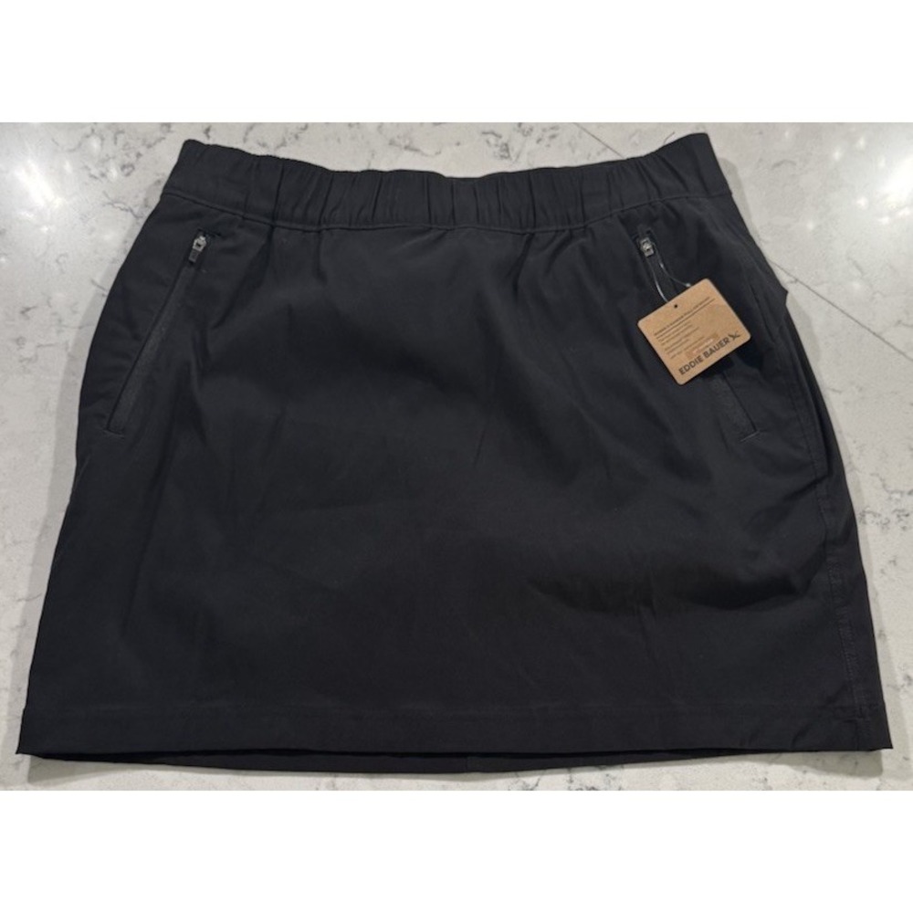 NWT Eddie Bauer Rainier Pull On Skort Womens 12 Black UPF 50+ MSRP $65